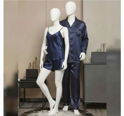 Premium Satin Silk Couple Night Suit Pajama / Short Set – Matching Luxury Nightwear for Men & Women (4 Pcs) | SKU: DC-C010