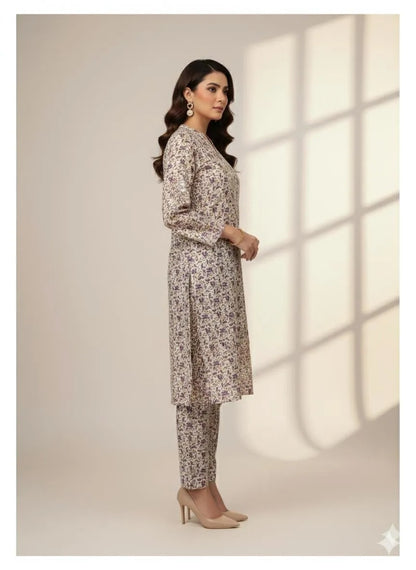 2-Pcs Katan Silk Unstitched Allover Printed Suit for Women – Premium Soft Fabric Shirt & Trouser Dress Material for Casual & Formal Wear