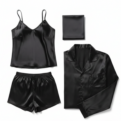 Premium Satin Silk Couple Night Suit Pajama / Short Set – Matching Luxury Nightwear for Men & Women (4 Pcs) | SKU: DC-C010